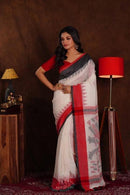 Engrossing Red N White Color Khadi  Jacquard Saree For wedding Wear Collection