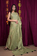 Elegant Green Color Soft Linen Silk Plain Saree