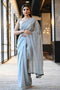 Designer One piece Sky Grey colored Pure Cotton Linen Saree