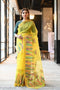 Designer Yellow Colored Linen Cotton Silk Fabric Saree for woven