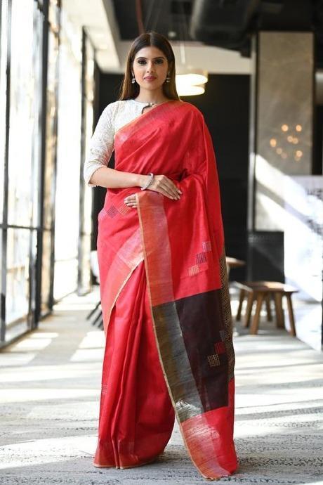 Red N Black Color Linen Cotton Fancy Saree SY 534