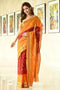 Charismatic orange Color Linen Lining Digital Print Saree for woven wear