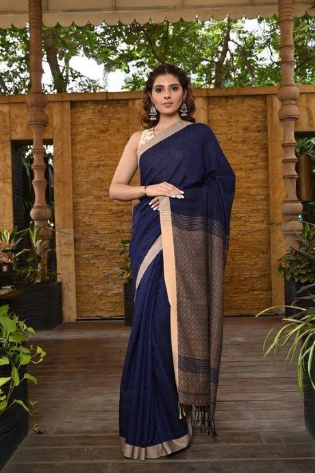 Unique Blue Color Designer Cotton Soft Silk Jacquard Saree SY 284