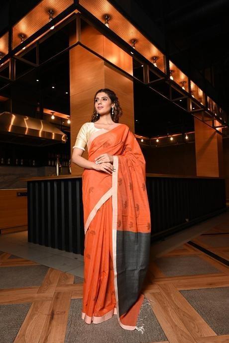 Unique Orange Color Designer Cotton Soft Silk Jacquard Saree SY 304