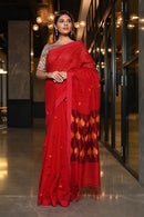 Delightful Red Color Linen Red Hand Weaving digital Printed saree