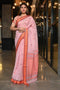 Delightful Light Pink Color Linen Hand Printed digital Saree