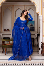 Admirable Blue Color Designer Heavy Work Gown