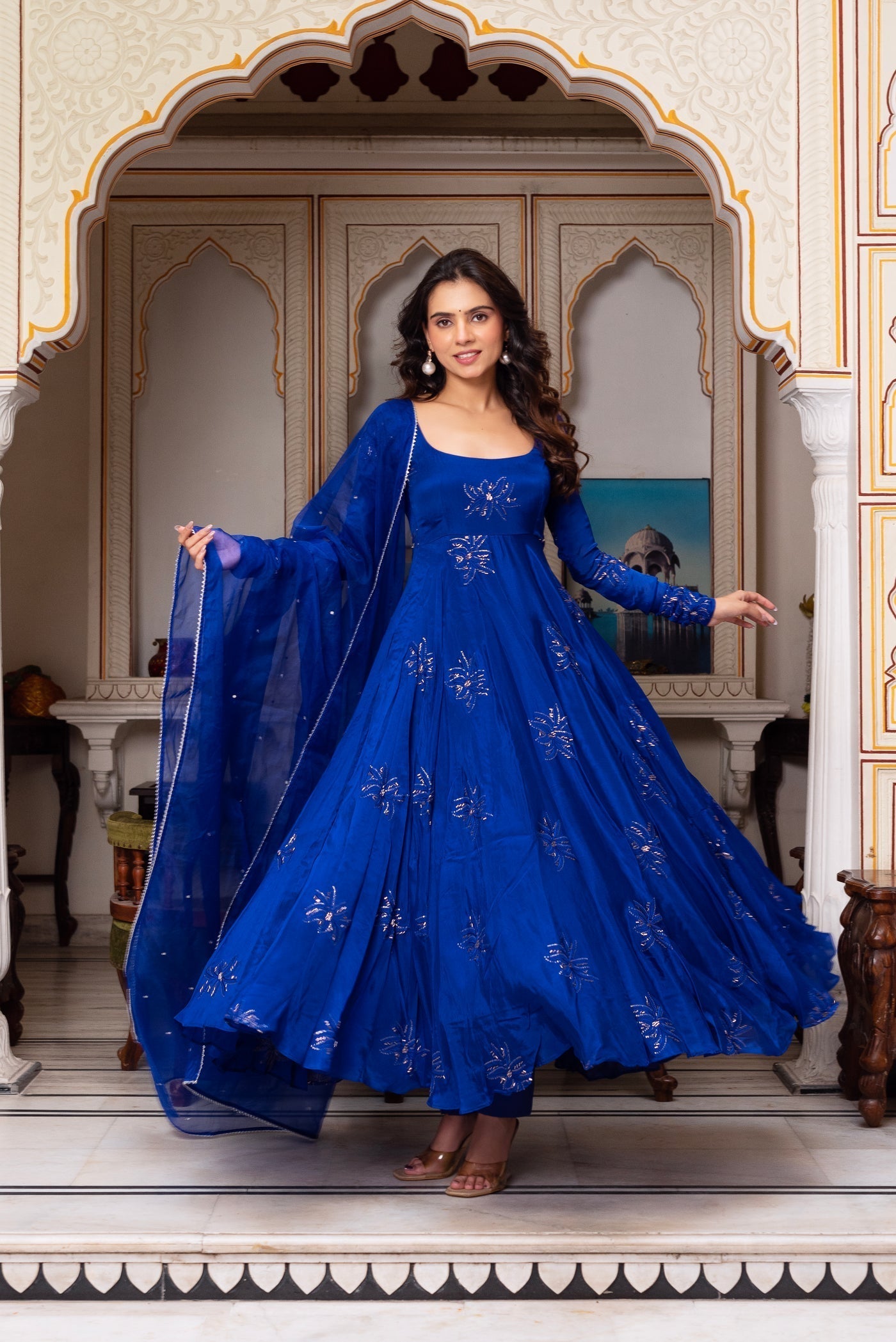 Admirable Blue Color Designer Heavy Work Gown