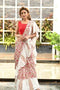 White Khadi Cotton Printed Ruffle Saree SY 524