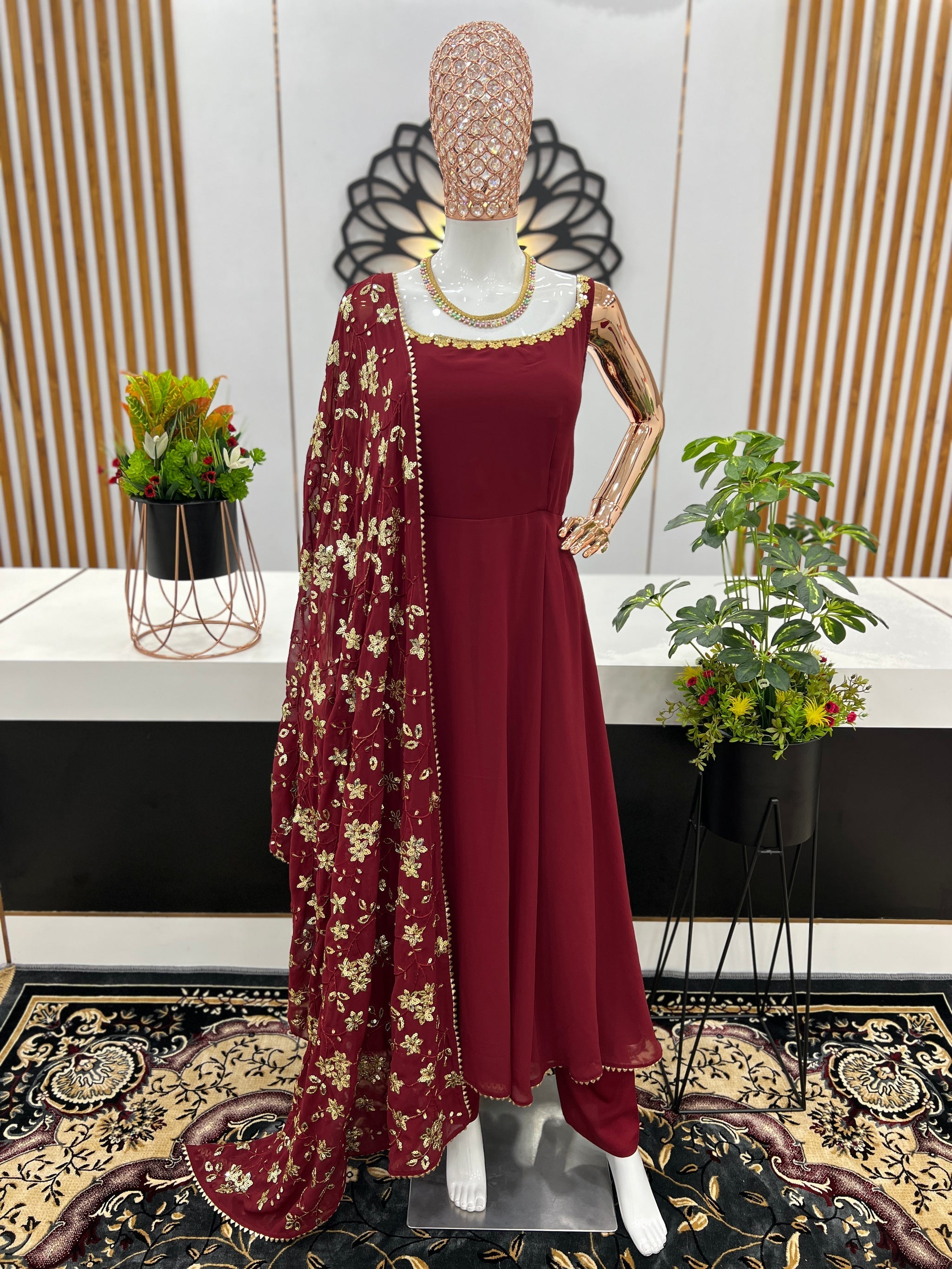 Maroon Color Anarkali Regular Wear Multi Gown