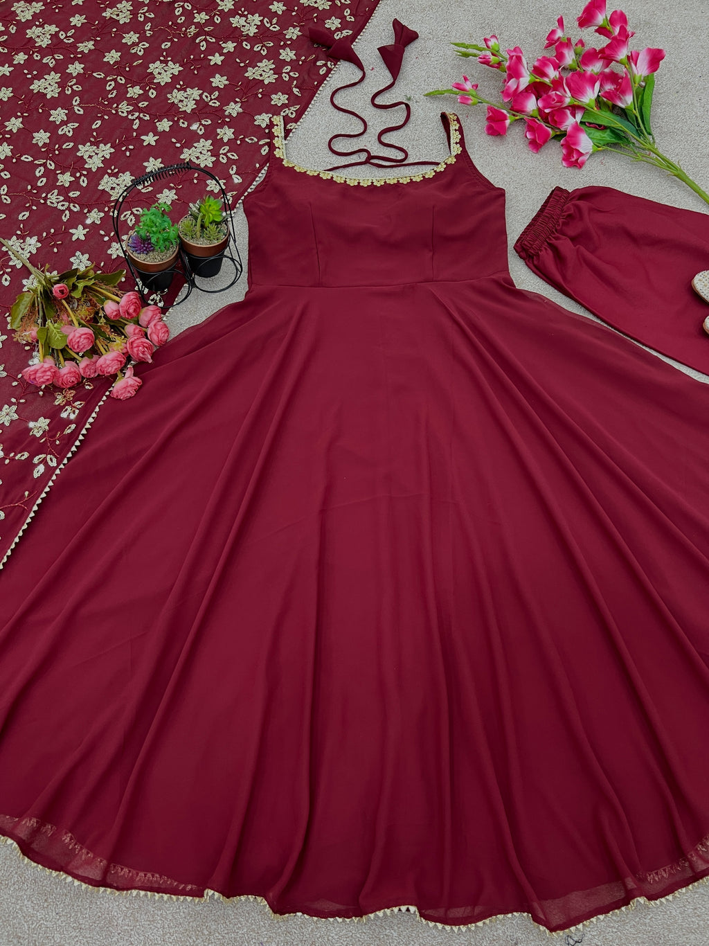 Maroon Color Anarkali Regular Wear Multi Gown