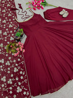 Maroon Color Anarkali Regular Wear Multi Gown