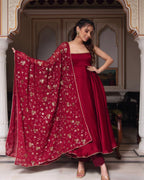 Maroon Color Anarkali Regular Wear Multi Gown