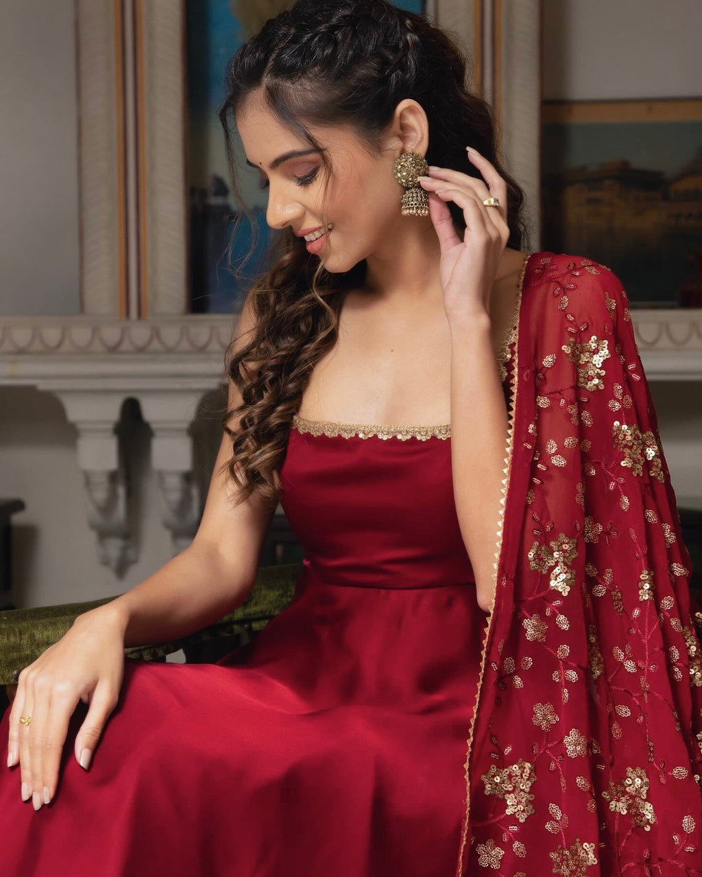 Maroon Color Anarkali Regular Wear Multi Gown