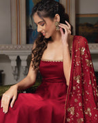 Maroon Color Anarkali Regular Wear Multi Gown