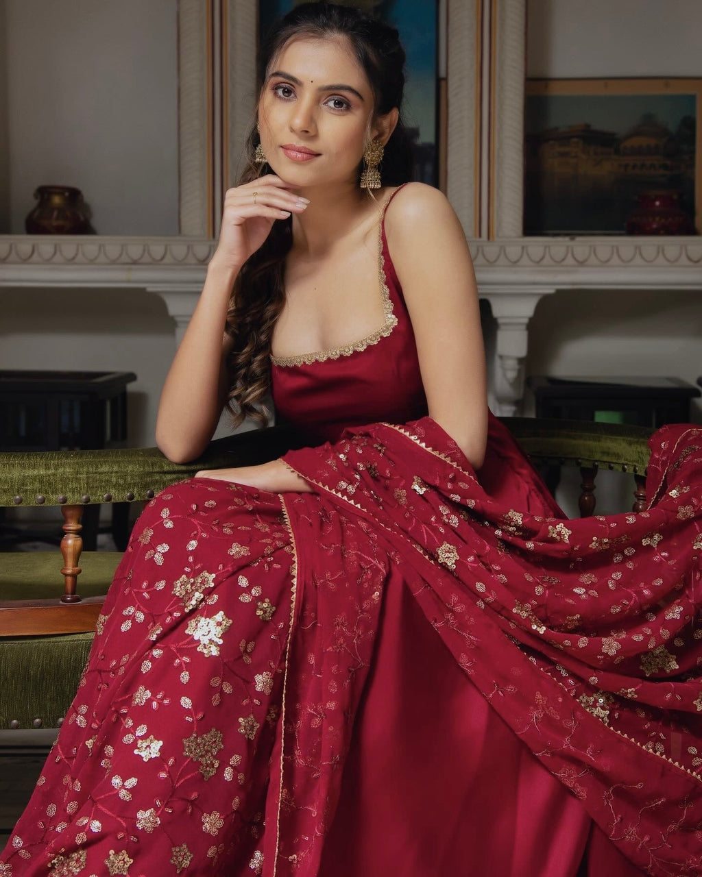 Maroon Color Anarkali Regular Wear Multi Gown
