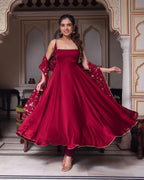 Maroon Color Anarkali Regular Wear Multi Gown