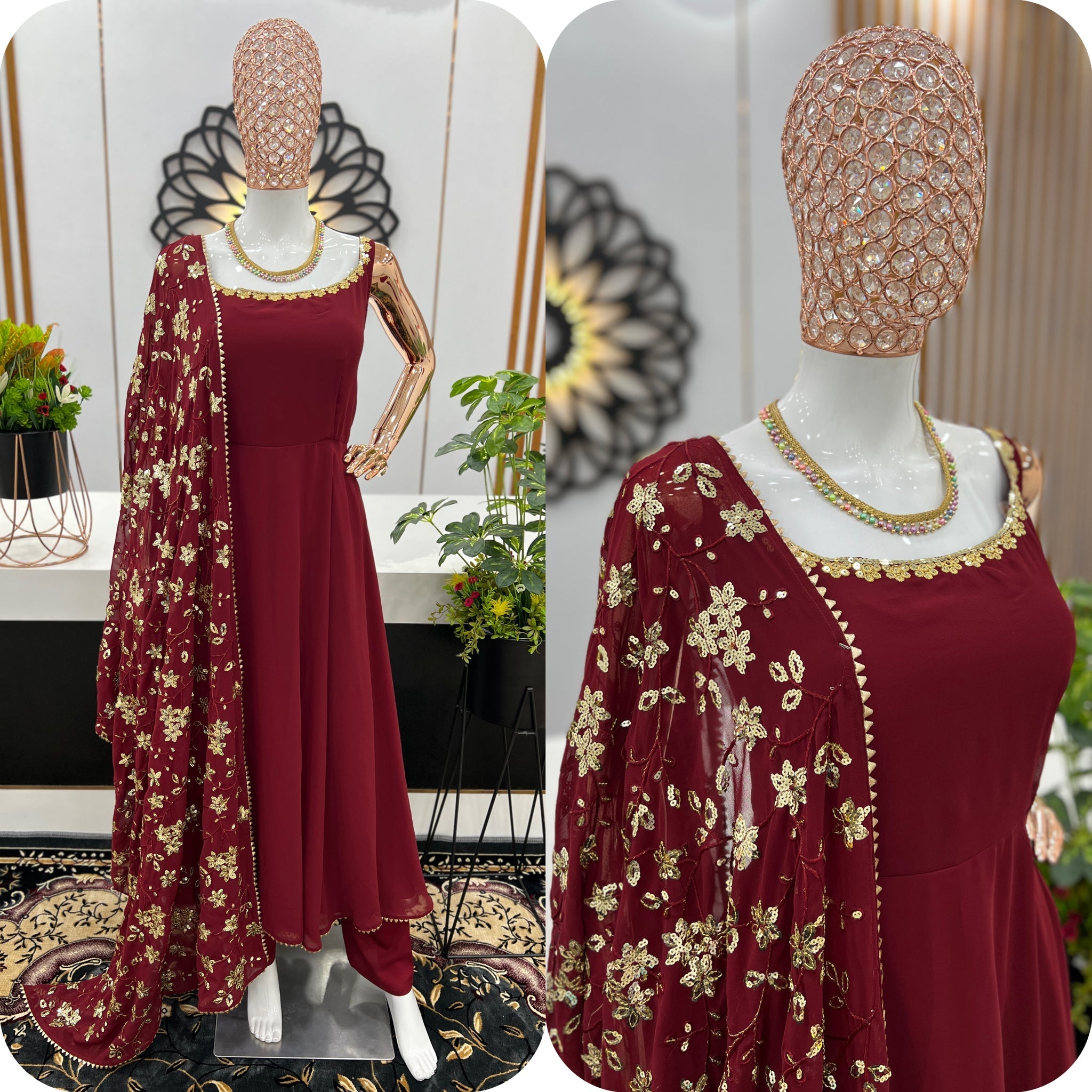 Maroon Color Anarkali Regular Wear Multi Gown