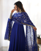 Admirable Dark Blue Color Heavy Work Gown Designs