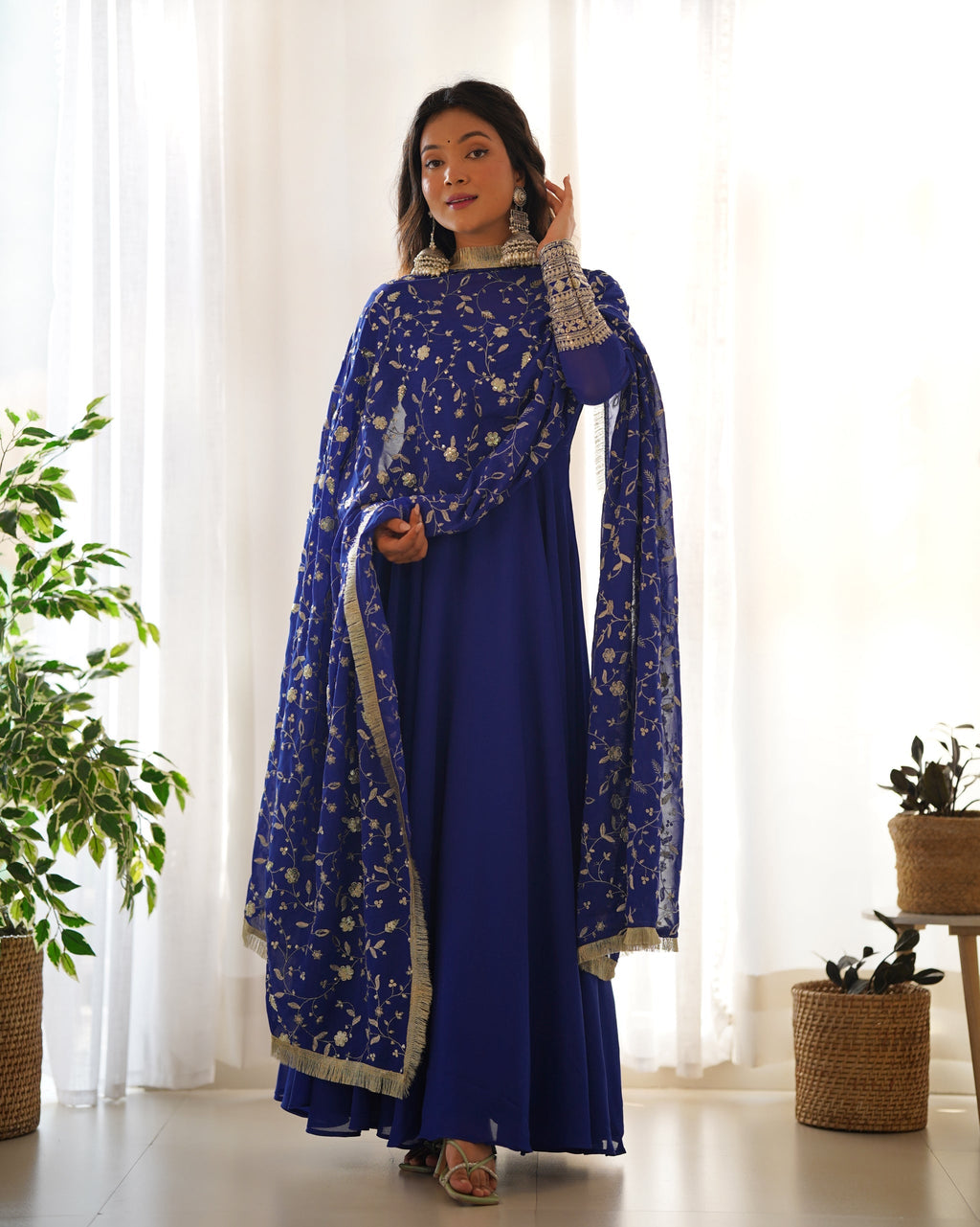 Admirable Dark Blue Color Heavy Work Gown Designs