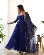 Admirable Dark Blue Color Heavy Work Gown Designs