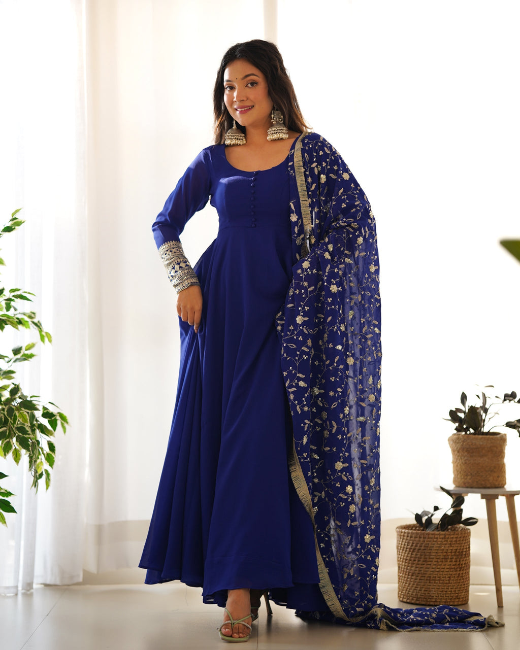 Admirable Dark Blue Color Heavy Work Gown Designs