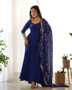 Admirable Dark Blue Color Heavy Work Gown Designs