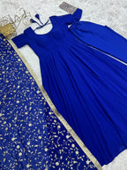 Admirable Dark Blue Color Heavy Work Gown Designs