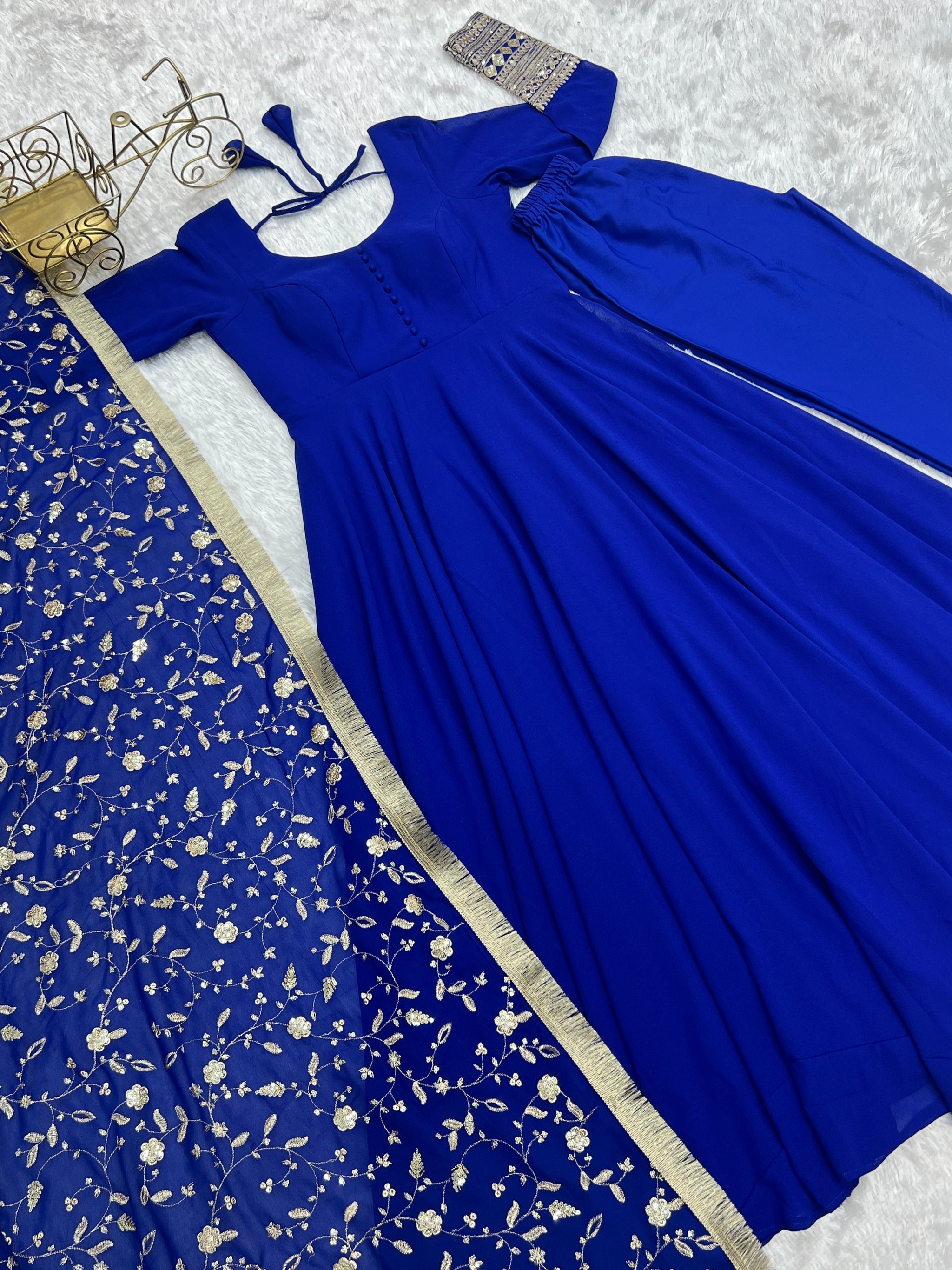 Admirable Dark Blue Color Heavy Work Gown Designs