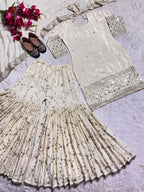 Cream Mirror Designer Gown Sarara Suits For Girls