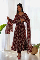 Alluring Dark Maroon Color Attractive Designer Gown