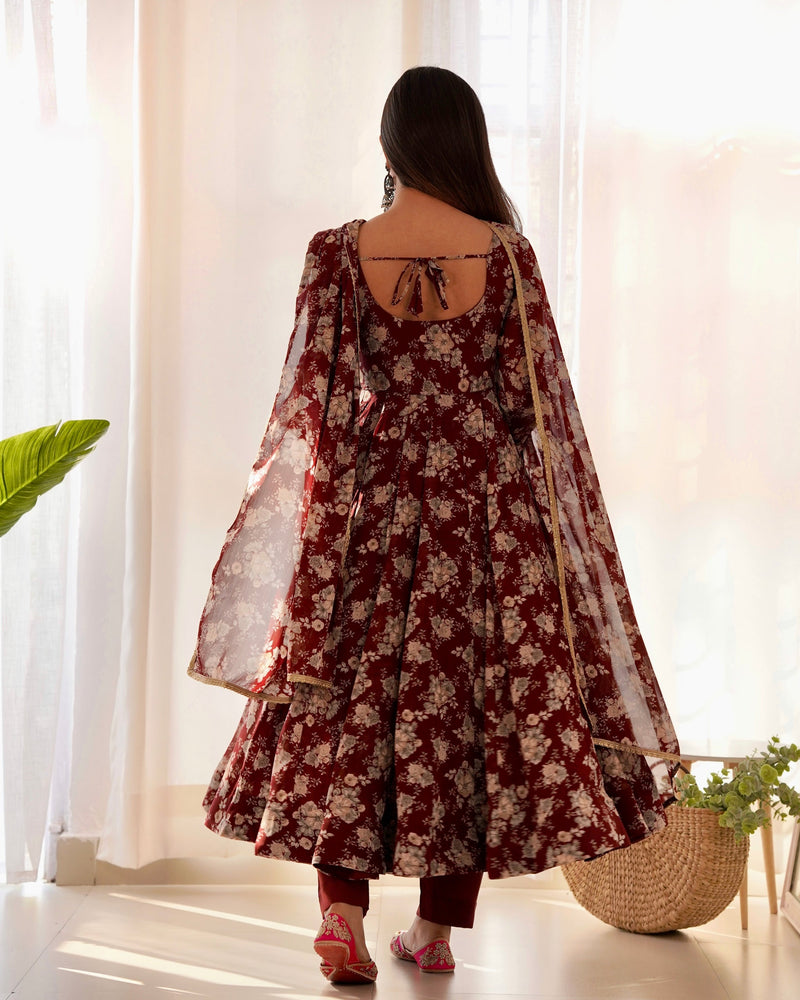 Alluring Dark Maroon Color Attractive Designer Gown