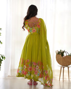 green color Regular Wear Multi Printed Gown Designs