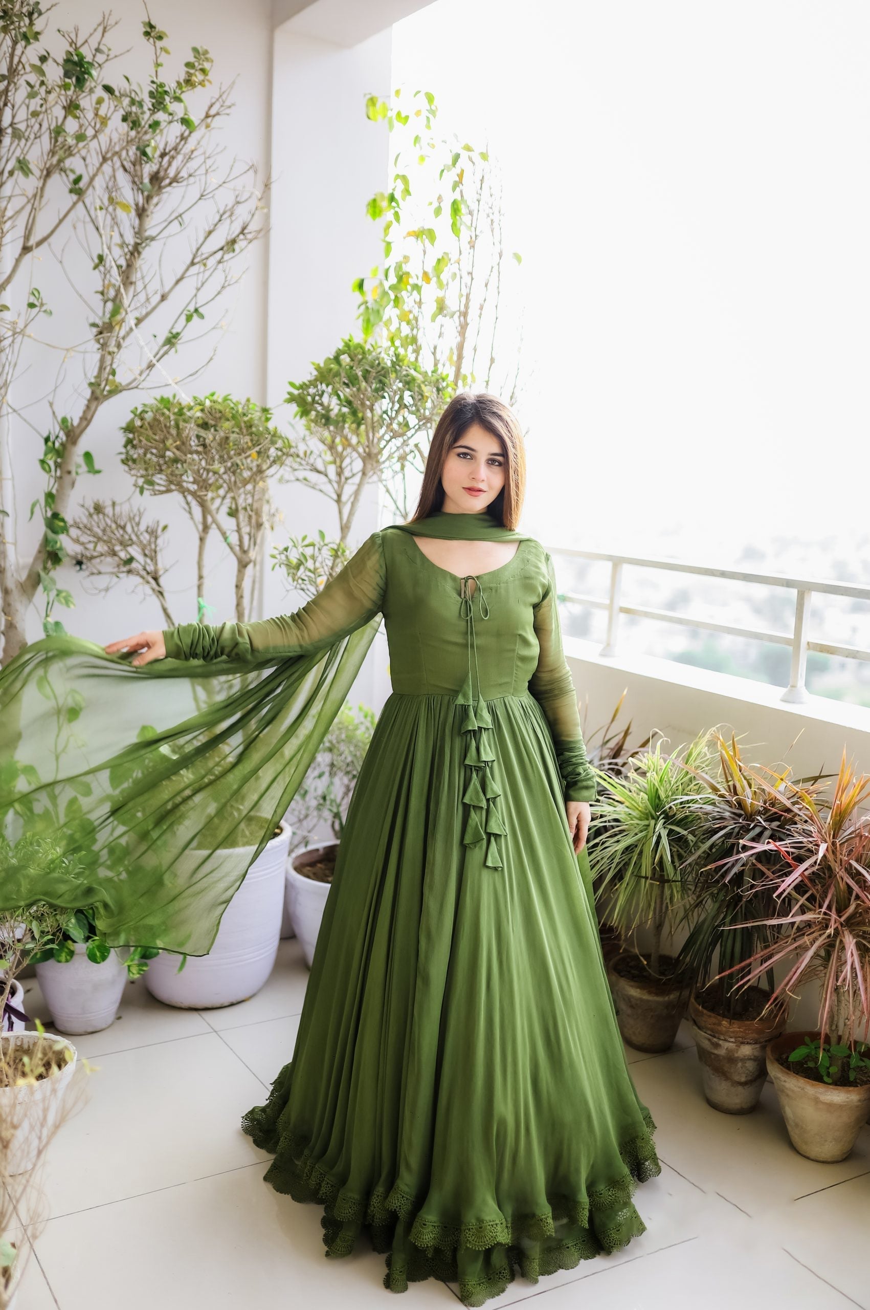 Green Color Pure Designer Attractive Gown 2025