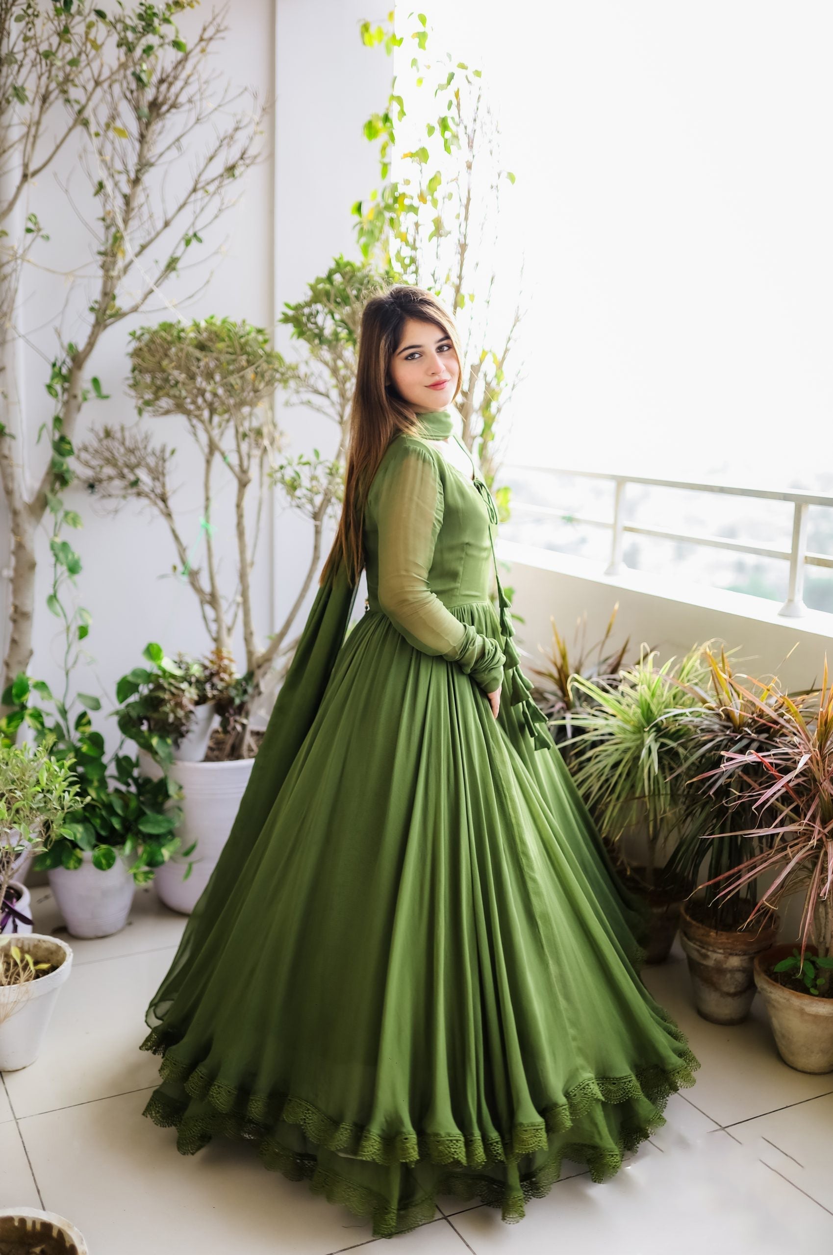 Green Color Pure Designer Attractive Gown 2025