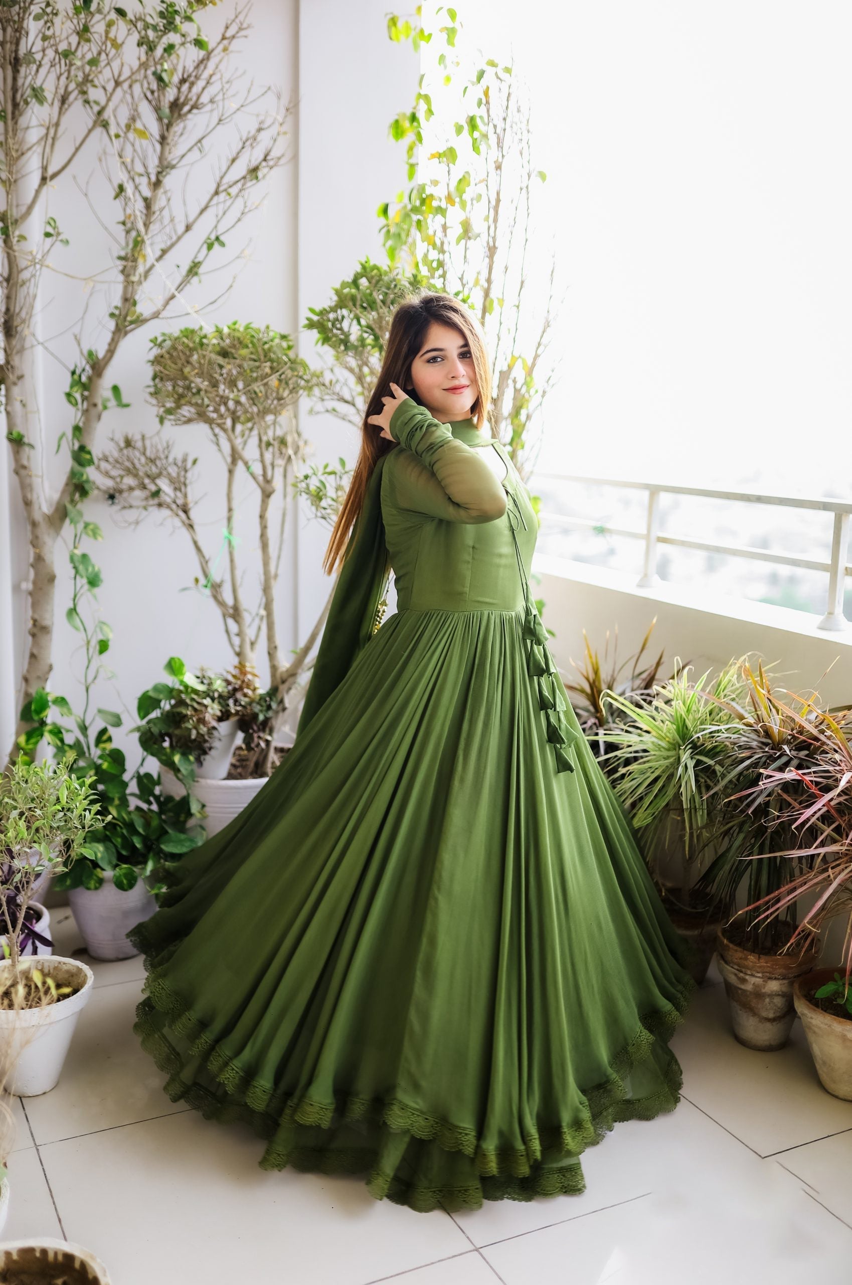 Green Color Pure Designer Attractive Gown 2025