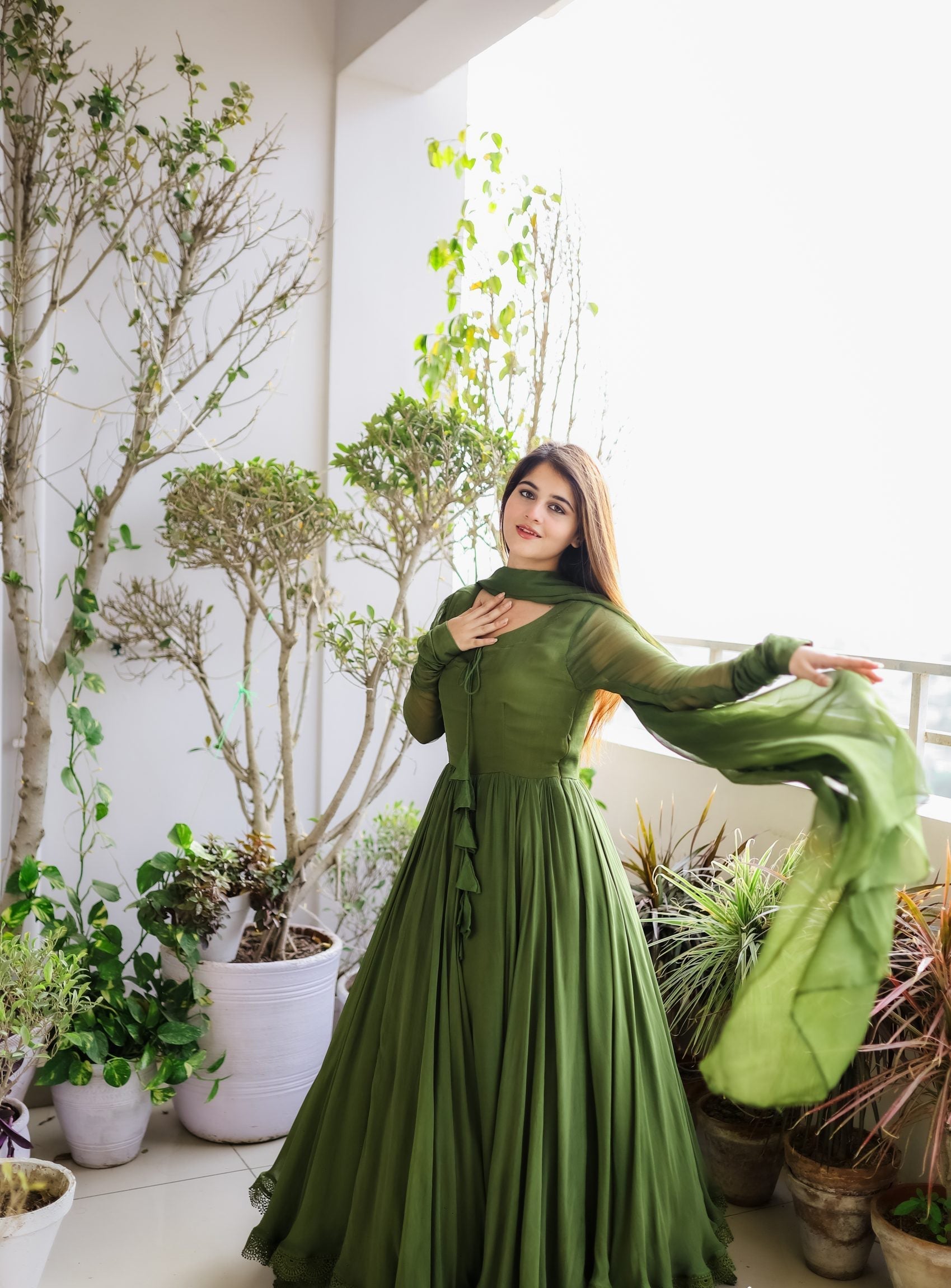 Green Color Pure Designer Attractive Gown 2025