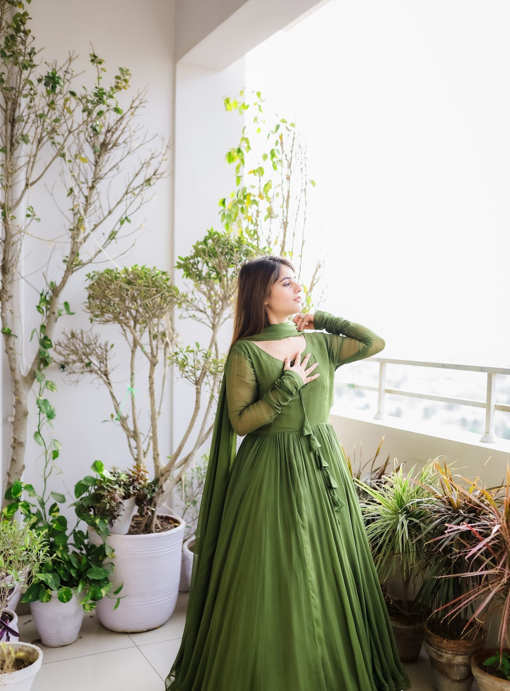 Green Color Pure Designer Attractive Gown 2025