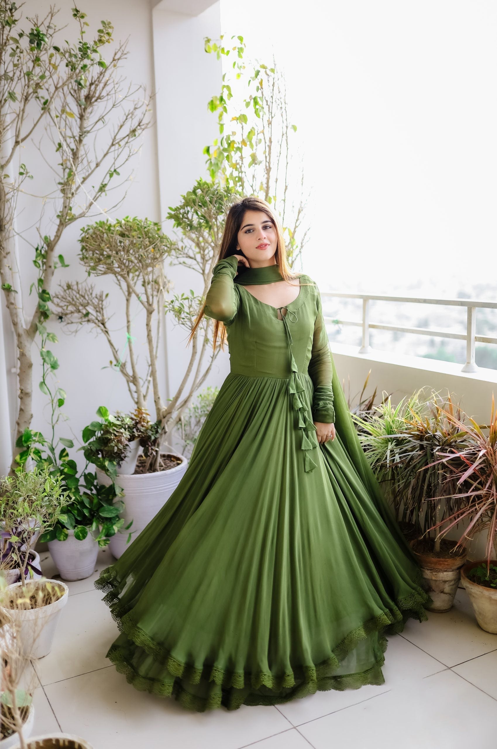 Green Color Pure Designer Attractive Gown 2025