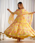 Audacious Yellow Color Printed Work Online Gown