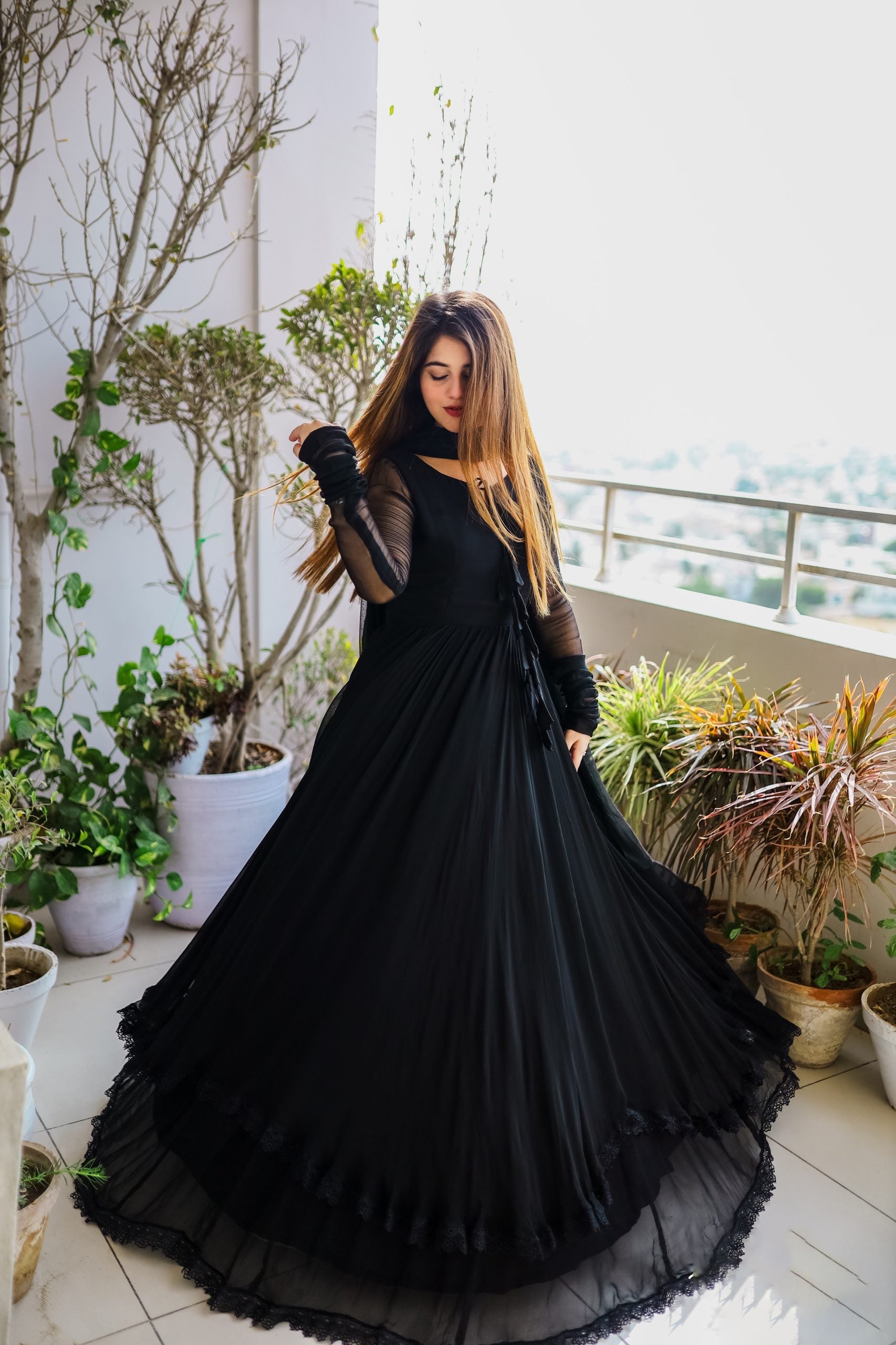 Admiring Dark Black Color Anarkali Gown Collection