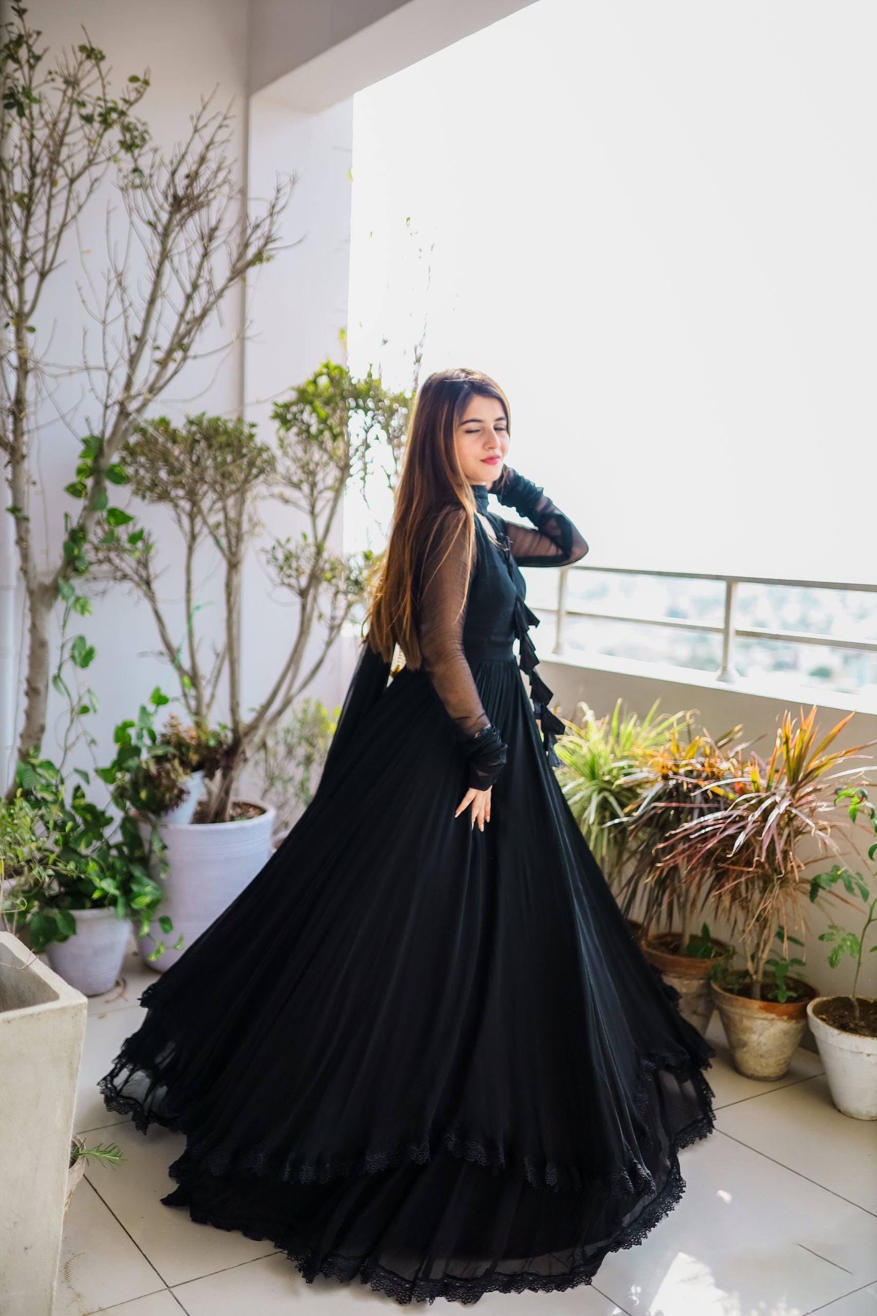 Admiring Dark Black Color Anarkali Gown Collection