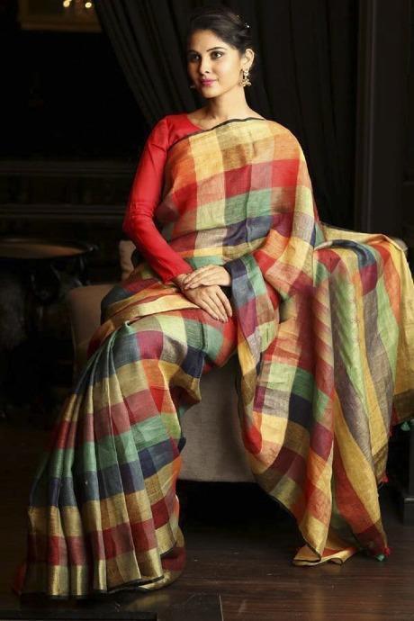 Pure Linen Multi Colour Party Wear Jacquard Saree SY 196