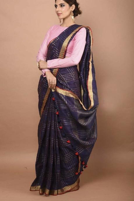 Pure Linen Cotton Parpal Colour Party Wear Online Saree SY 181