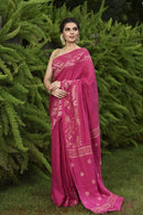 Brilliant Rani Color Linen Hand Weaving party wear saree