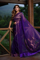 Gorgeous Purple Shade Handwoven Matka Zari Silk Saree With Blouse