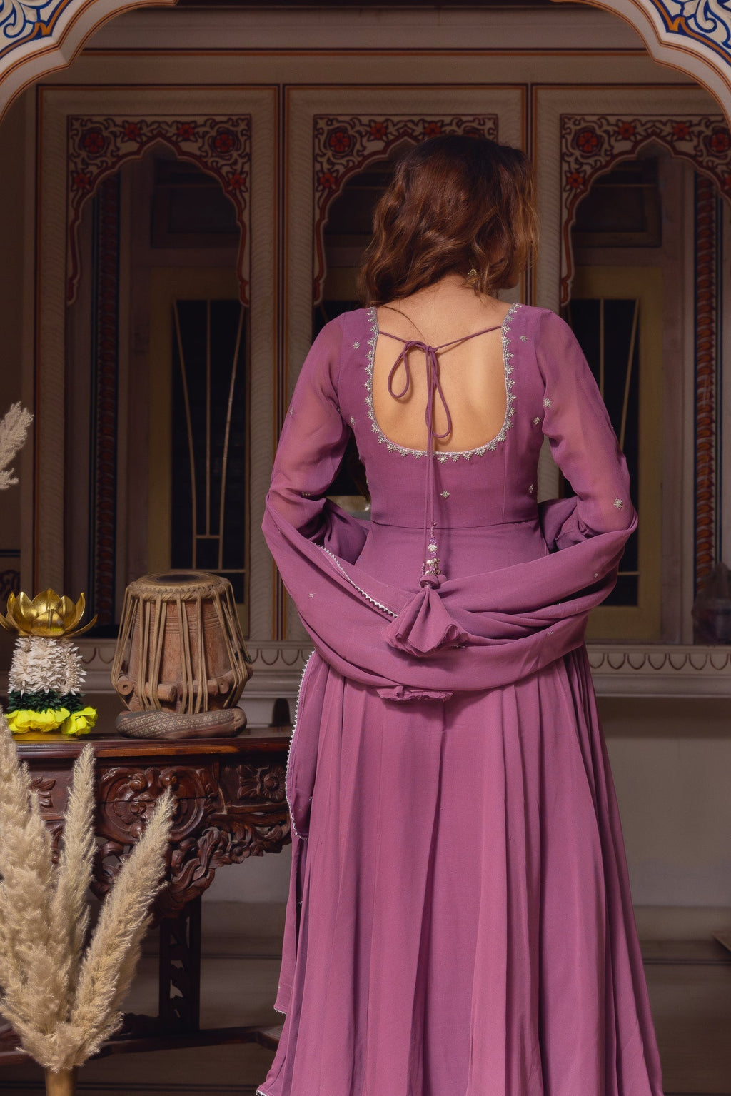 peach color Mirror Work Designer Online Low Rate Gown