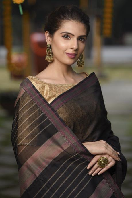 Immaculate Black Color Designer Soft Silk Cotton Jacquard Saree SY 20