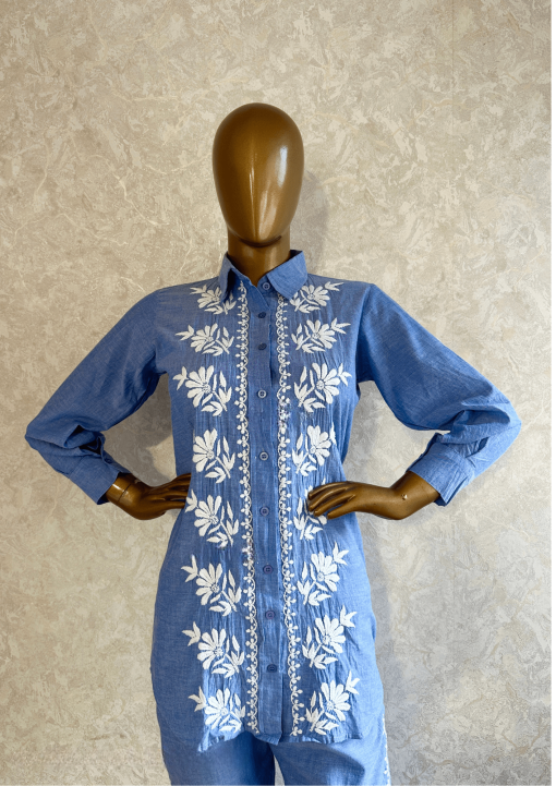 Blue Color Pure Silk Lowest Price Chikankari Work Kurta