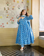 Sky Blue Satin Silk Anarkali Gown With Tam Tam Work Border